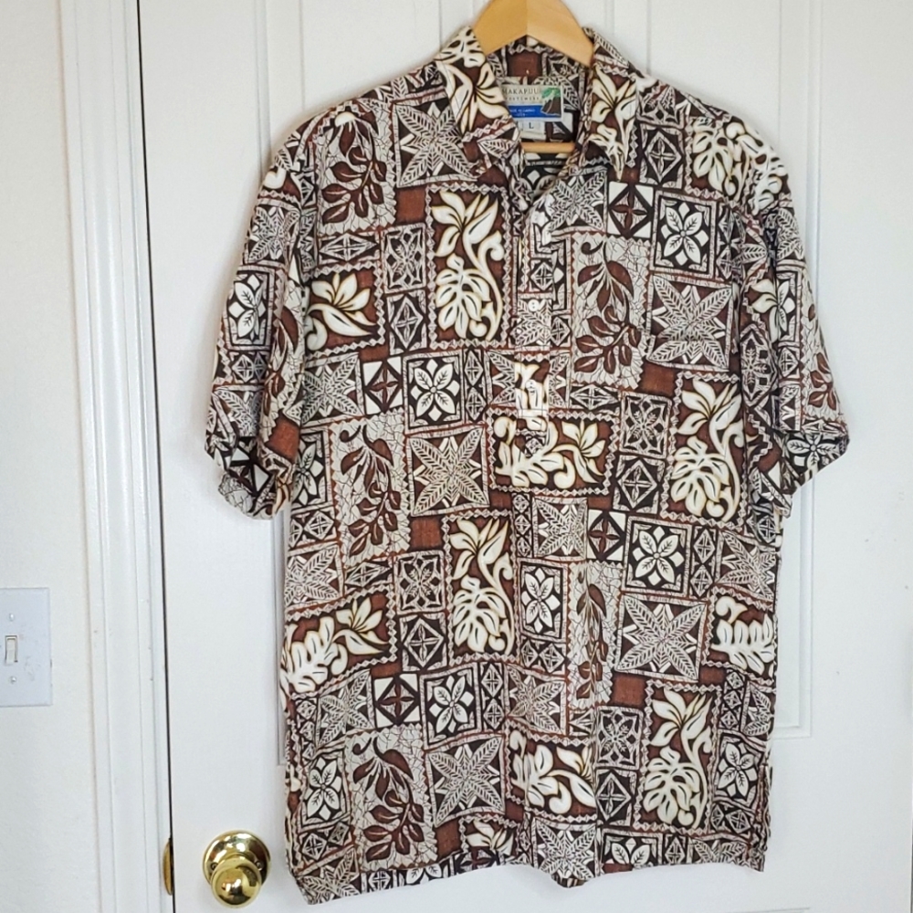 🐞Makapuu Hawiian Shirt Short Sleeve Pullover w Buttons Size L